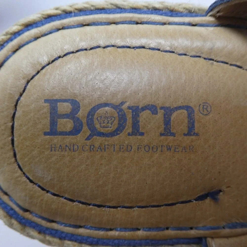 Born Monticello Wedge Sandals Womens 8 Blue Suede Bow‎ Espadrille